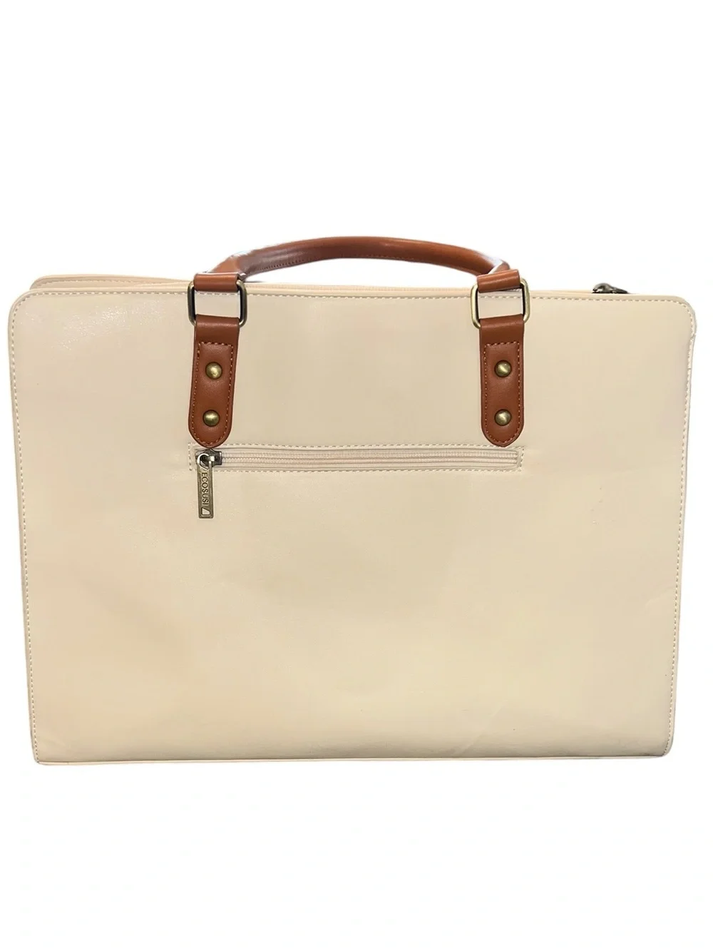 ECOSUSI Cream Vegan Leather Laptop Tote Work Bag 15.6” Purse